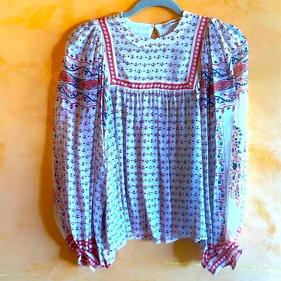 Ulla Johnson Tops - Ulla Johnson Tangerine and Cream High Neck Long Sleeve Tiny Floral Silk Blouse